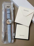 Buy Shop Gucci G Timeless Automatic Mother of Pearl Dial Blue Leather Strap Watch For Women - YA1264113 USA Online