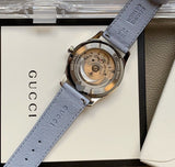 Buy Shop Gucci G Timeless Automatic Mother of Pearl Dial Blue Leather Strap Watch For Women - YA1264113 USA Online