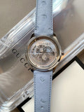 Buy Shop Gucci G Timeless Automatic Mother of Pearl Dial Blue Leather Strap Watch For Women - YA1264113 USA Online