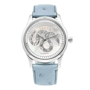 Buy Shop Gucci G Timeless Automatic Mother of Pearl Dial Blue Leather Strap Watch For Women - YA1264113 USA Online