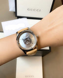 Buy Shop Gucci G Timeless Automatic Mother of Pearl Dial Brown Leather Strap Watch For Women - YA1264112 USA Online