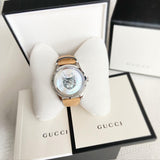 Buy Shop Gucci G Timeless Automatic Mother of Pearl Dial Brown Leather Strap Watch For Women - YA1264112 USA Online
