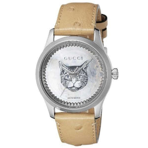 Buy Shop Gucci G Timeless Automatic Mother of Pearl Dial Brown Leather Strap Watch For Women - YA1264112 USA Online