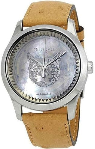 Buy Shop Gucci G Timeless Automatic Mother of Pearl Dial Brown Leather Strap Watch For Women - YA1264112 USA Online