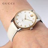 Buy Shop Gucci G Timeless Automatic Silver Dial Beige Leather Strap Watch For Men - YA126348 USA Online