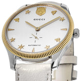 Buy Shop Gucci G Timeless Automatic Silver Dial Beige Leather Strap Watch For Men - YA126348 USA Online