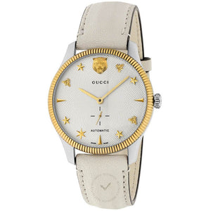 Buy Shop Gucci G Timeless Automatic Silver Dial Beige Leather Strap Watch For Men - YA126348 USA Online