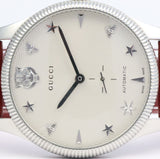 Buy Shop Gucci G Timeless Automatic Silver Dial Red Leather Strap Watch For Men - YA126346 USA Online