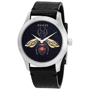Buy Shop Gucci G Timeless Bee Black Dial Black Leather Strap Watch For Women - YA1264067 USA Online