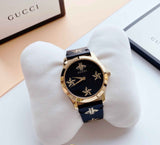 Buy Shop Gucci G Timeless Bee Motif Black Dial Black Leather Strap Watch For Women - YA1264055 USA Online