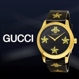 Buy Shop Gucci G Timeless Bee Motif Black Dial Black Leather Strap Watch For Women - YA1264055 USA Online