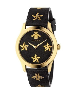 Buy Shop Gucci G Timeless Bee Motif Black Dial Black Leather Strap Watch For Women - YA1264055 USA Online