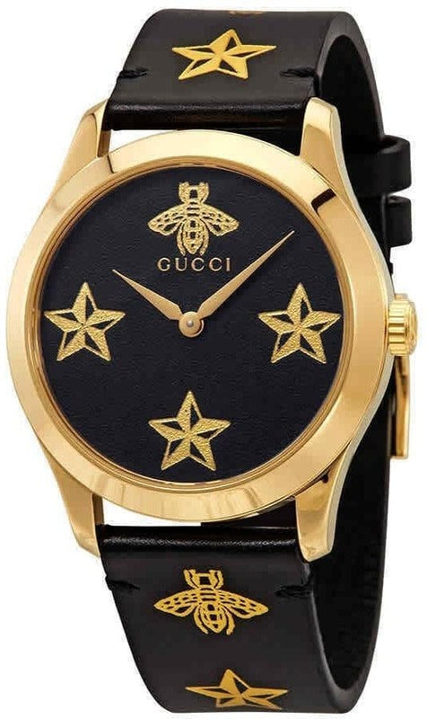 Buy Shop Gucci G Timeless Bee Motif Black Dial Black Leather Strap Watch For Women - YA1264055 USA Online