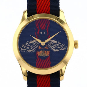 Buy Shop Gucci G Timeless Bee Red & Blue Dial Red Two Tone Nylon Strap Watch For Men - YA1264061 USA Online