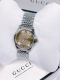 Gucci G Timeless Brown Dial Silver Steel Strap Watch For Women - YA126503