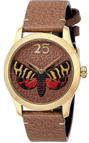 Buy Shop Gucci G Timeless Butterfly Brown Dial Brown Leather Strap Watch For Women - YA1264063 USA Online
