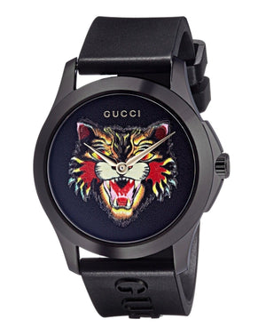 Buy Shop Gucci G Timeless Cat Motif Black Dial Black Leather Strap Unisex Watch - YA1264021 USA Online