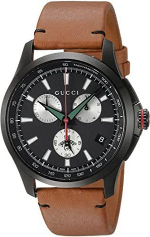 Buy Shop Gucci G-Timeless Chronograph Black Dial Brown Leather Strap Watch For Men - YA126271 USA Online