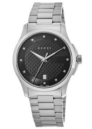 Buy Shop Gucci G Timeless Diamonds Black Dial Silver Steel Strap Watch For Men - YA126456 USA Online