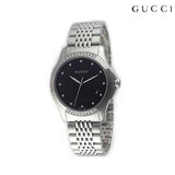 Gucci G Timeless Diamonds Black Dial Silver Steel Strap Watch For Women - YA126408