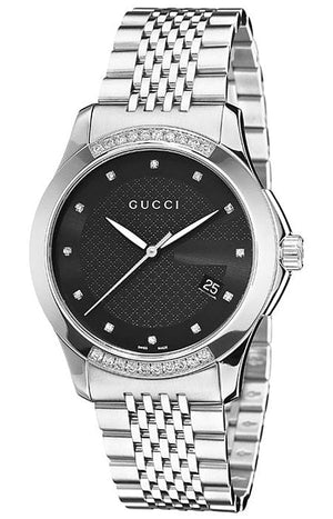 Buy Shop Gucci G Timeless Diamonds Black Dial Silver Steel Strap Watch For Women - YA126408 USA Online