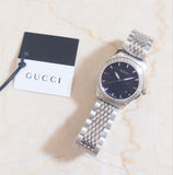Buy Shop Gucci G Timeless Diamonds Mother of Pearl Black Dial Silver Mesh Bracelet Watch For Women - YA126507 USA Online