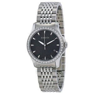 Buy Shop Gucci G Timeless Diamonds Mother of Pearl Black Dial Silver Mesh Bracelet Watch For Women - YA126507 USA Online