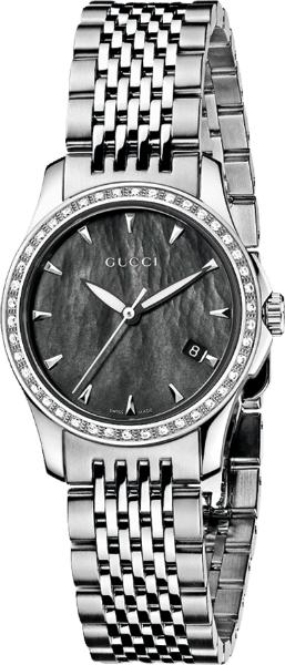 Buy Shop Gucci G Timeless Diamonds Mother of Pearl Black Dial Silver Mesh Bracelet Watch For Women - YA126507 USA Online
