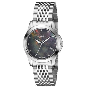 Buy Shop Gucci G Timeless Diamonds Mother of Pearl Black Dial Silver Steel Strap Watch For Women - YA126505 USA Online