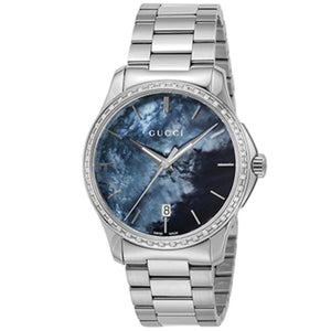 Buy Shop Gucci G Timeless Diamonds Mother of Pearl Blue Dial Silver Steel Strap Unisex Watch - YA126458 USA Online