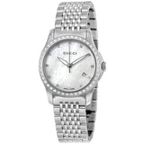 Buy Shop Gucci G Timeless Diamonds Mother of Pearl Dial Silver Mesh Bracelet Watch For Women - YA126508 USA Online