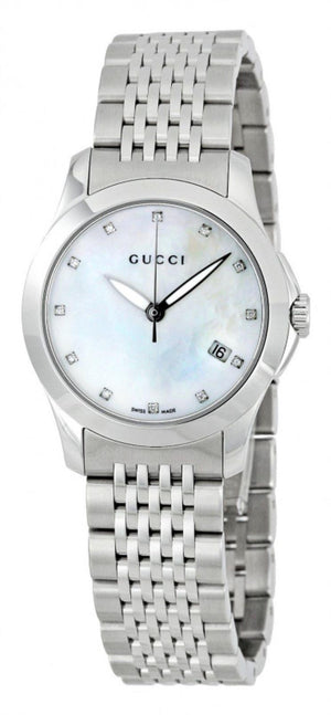 Buy Shop Gucci G Timeless Diamonds Mother of Pearl Dial Silver Steel Strap Watch For Women - YA126504 USA Online