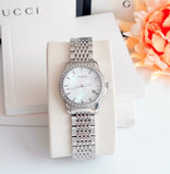 Buy Shop Gucci G Timeless Diamonds Mother of Pearl Dial Silver Steel Strap Watch For Women - YA126506 USA Online