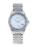 Buy Shop Gucci G Timeless Diamonds Mother of Pearl Dial Silver Steel Strap Watch For Women - YA126506 USA Online