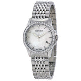 Buy Shop Gucci G Timeless Diamonds Mother of Pearl Dial Silver Steel Strap Watch For Women - YA126506 USA Online