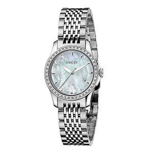 Buy Shop Gucci G Timeless Diamonds Mother of Pearl Dial Silver Steel Strap Watch For Women - YA126506 USA Online