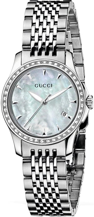Buy Shop Gucci G Timeless Diamonds Mother of Pearl Dial Silver Steel Strap Watch For Women - YA126506 USA Online