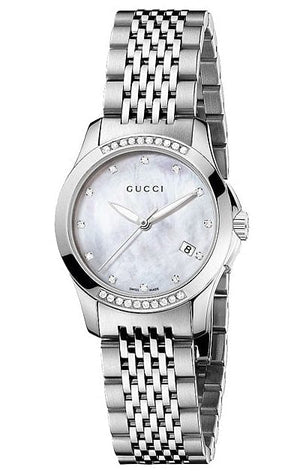 Buy Shop Gucci G Timeless Diamonds Mother of Pearl Dial Silver Steel Strap Watch For Women - YA126510 USA Online