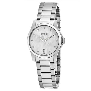 Buy Shop Gucci G Timeless Diamonds Mother of Pearl Dial Silver Steel Strap Watch For Women - YA126542 USA Online