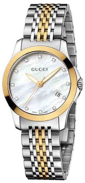 Buy Shop Gucci G Timeless Diamonds Mother of Pearl Dial Two Tone Mesh Bracelet Watch for Women - YA126513 USA Online