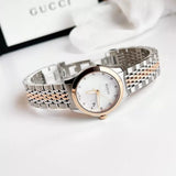 Buy Shop Gucci G Timeless Diamonds Mother of Pearl Dial Two Tone Mesh Bracelet Watch For Women - YA126514 USA Online