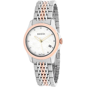 Buy Shop Gucci G Timeless Diamonds Mother of Pearl Dial Two Tone Mesh Bracelet Watch For Women - YA126514 USA Online