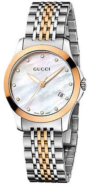 Buy Shop Gucci G Timeless Diamonds Mother of Pearl Dial Two Tone Mesh Bracelet Watch For Women - YA126514 USA Online