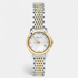 Buy Shop Gucci G Timeless Diamonds Mother of Pearl Dial Two Tone Steel Strap Watch For Women - YA126413 USA Online