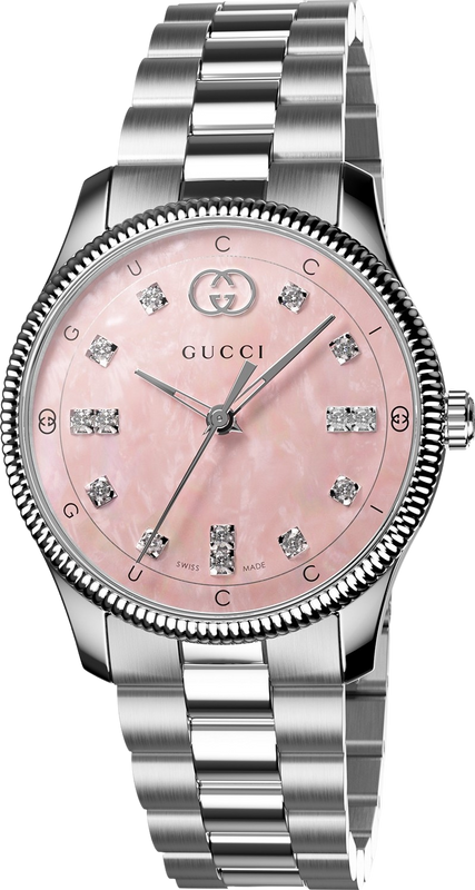 Buy Shop Gucci G Timeless Diamonds Mother of Pearl Pink Dial Silver Steel Strap Watch for Women - YA1265062 USA Online