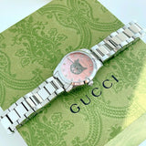 Buy Shop Gucci G Timeless Diamonds Pink Mother of Pearl Dial Silver Steel Strap Watch for Women - YA1265025 USA Online