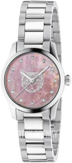 Buy Shop Gucci G Timeless Diamonds Pink Mother of Pearl Dial Silver Steel Strap Watch for Women - YA1265025 USA Online