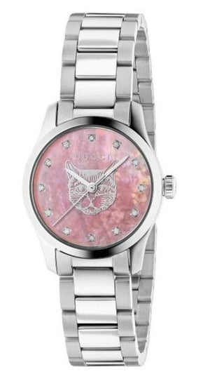Buy Shop Gucci G Timeless Diamonds Pink Mother of Pearl Dial Silver Steel Strap Watch for Women - YA1265025 USA Online