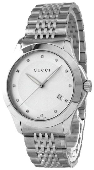 Buy Shop Gucci G Timeless Diamonds Silver Dial Silver Steel Strap Watch For Men - YA126404 USA Online