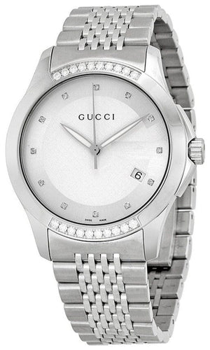Buy Shop Gucci G Timeless Diamonds Silver Dial Silver Steel Strap Watch For Men - YA126407 USA Online